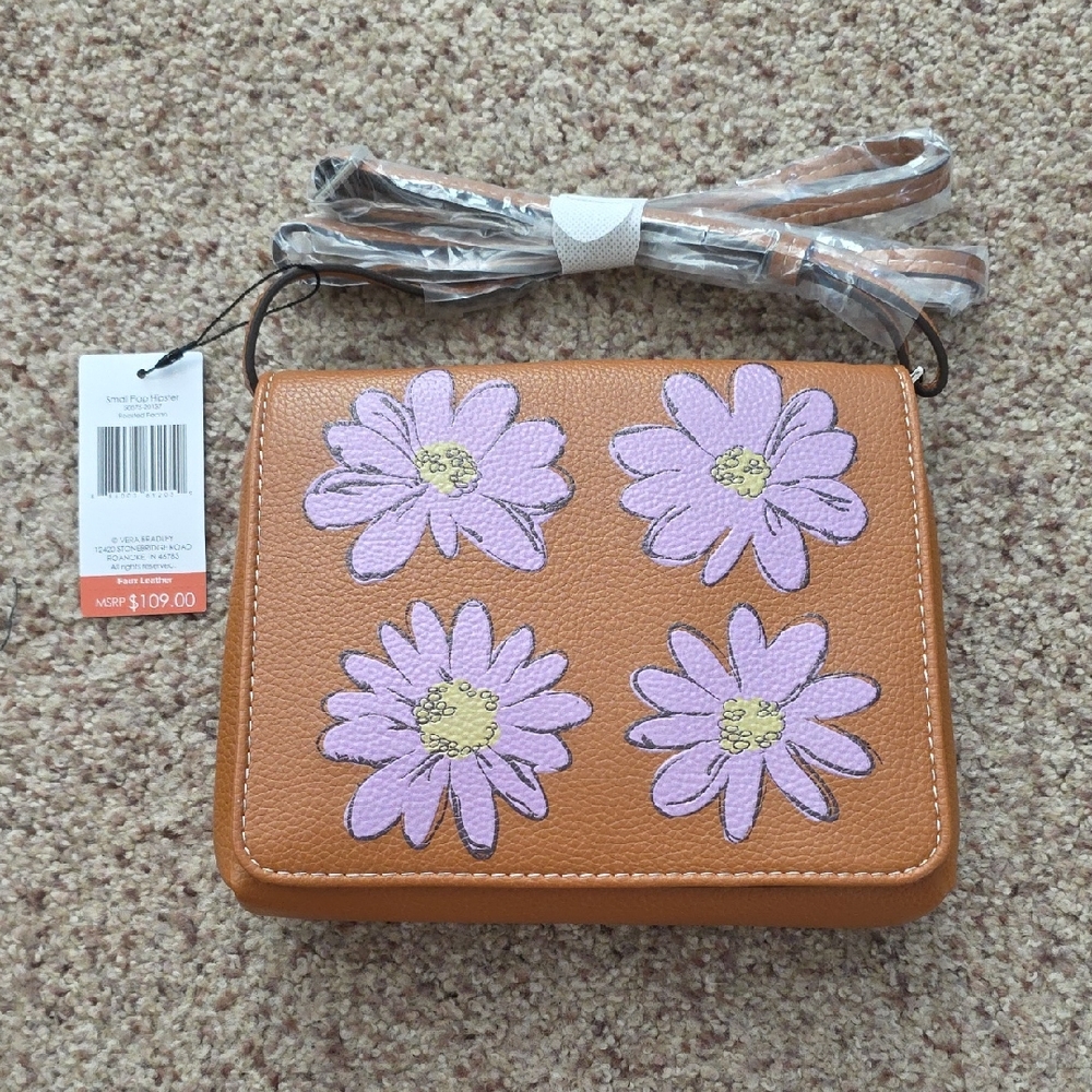 Vera Bradley Floral Tan Crossbody Small Flap Hipster Bag